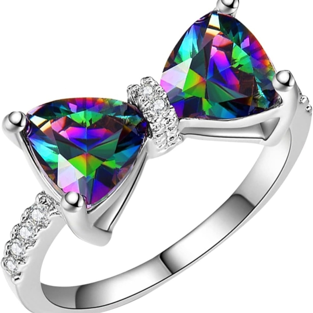 Sterling Silver Cz Simulated Diamond Bow Ring Size 6